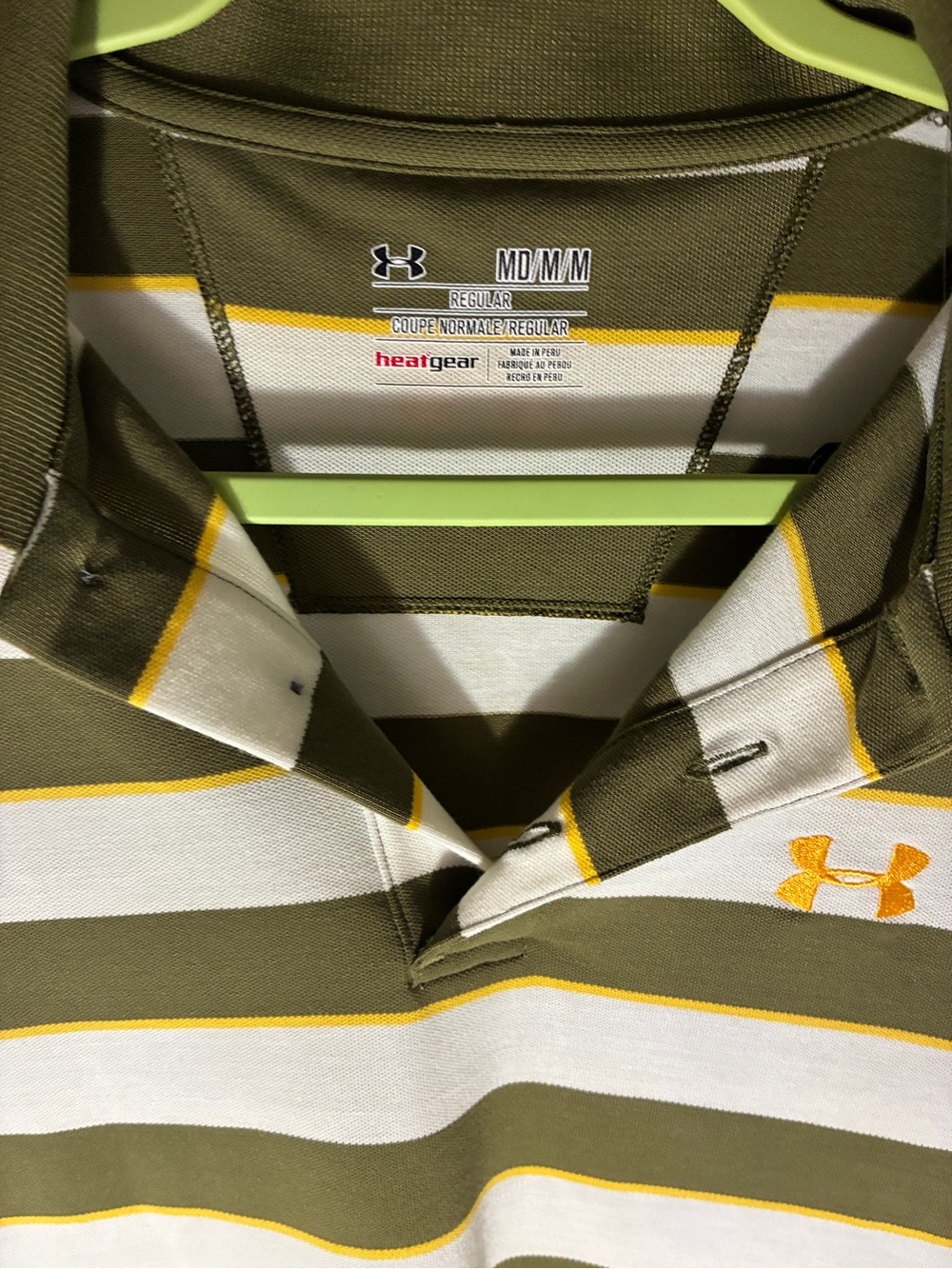 Under Armour Olive, White & Yellow Striped Men’s Polo